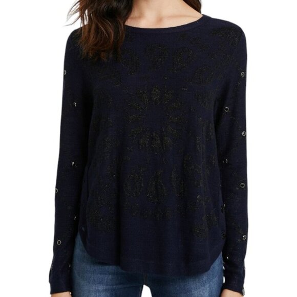 Desigual Womens Paisley Knit Embellished Long Sleeve Sweater, Blue, Black Size M - Picture 3 of 11